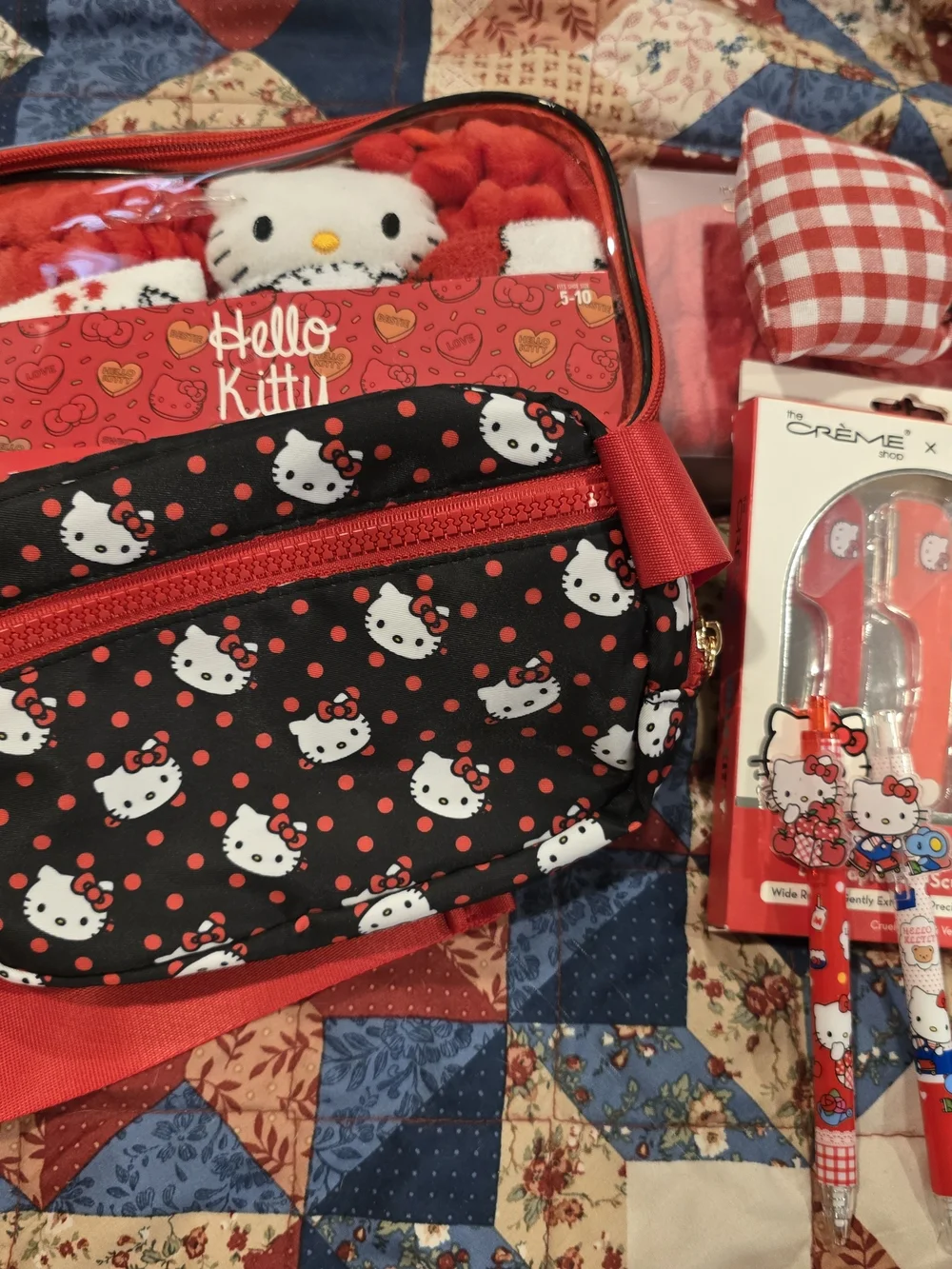 Hello Kitty Black & Red Crossbody Bag W/head Band, Nail Files, Razors, Pens
